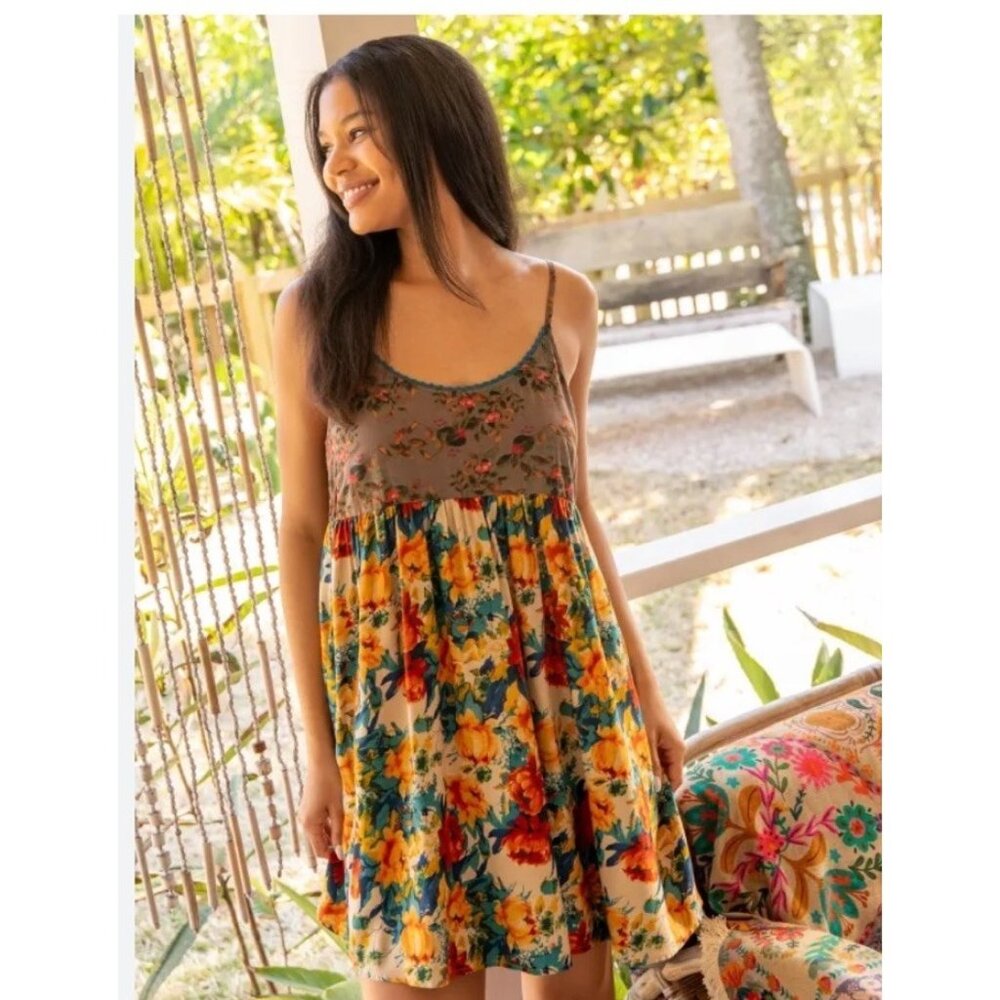 Natural Life Gigi Mini Dress XS Floral Babydoll Coastal Summer Tank Bohemian